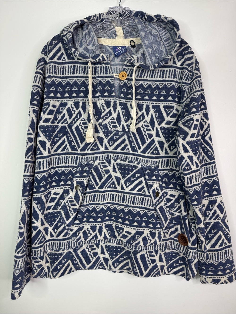 Without Walls Geometric Aztec Print Blue Pullover Hoodie Size Small